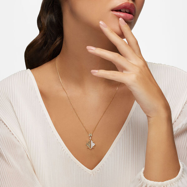 Guilloch&eacute; Yellow Gold and Diamond Drop Pendant Necklace